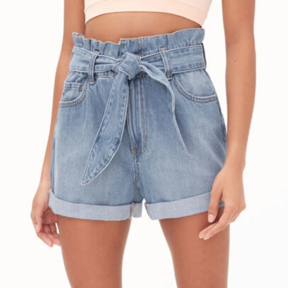 AEROPOSTALE High Rise Paperbag Jean Shorts Size 8 - Picture 2 of 8